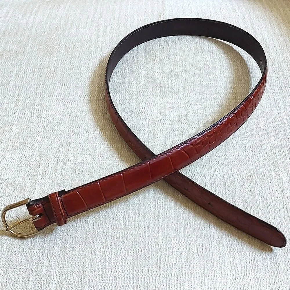 Gator Cowhide Brown Leather Belt Gold Buckle Size 32